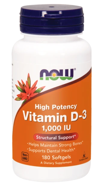 now foods, witamina D3 1000 j.m, 180 kaps. miękkich
