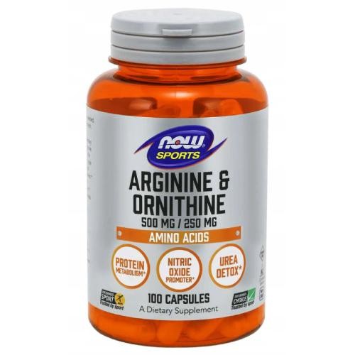 now foods, l-arginina 500 mg i l-orinityna 250 mg, 100 kapsułek