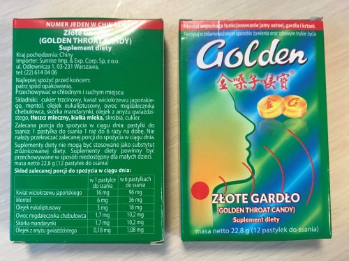 Złote Gardło Golden Throat - pastylki na gardło