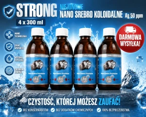 Kup 4 butelki i oszczędzaj! Strong Niejonowe Nano Srebro Ag 50 ppm 300 ml + Darmowa Dostawa