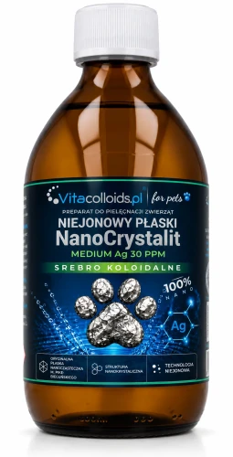 Medium Niejonowe Nano Srebro Koloidalne Ag 30 ppm Vitacolloids - płaski nanocrystalit 300ml