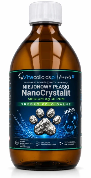 Medium Niejonowe Nano Srebro Koloidalne Ag 30 ppm Vitacolloids - płaski nanocrystalit 300ml