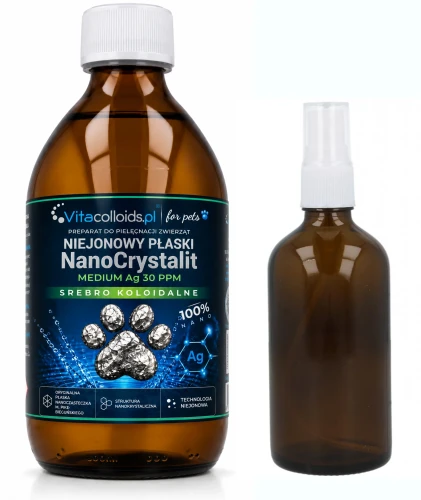 Niejonowe Nano-Srebro koloidalne Ag30ppm plus butelka z atomizerem Vitacolloids for pets