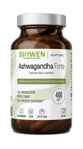 Biowen Ashwagandha Forte 400 mg, 120 kapsułek — opakowanie