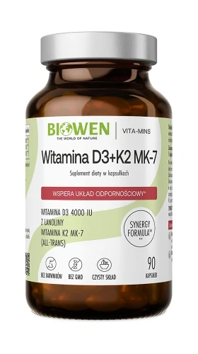 Biowen Witamina D3 + K2 MK-7, 90 kapsułek — opakowanie