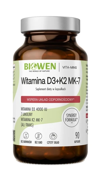 Biowen Witamina D3 + K2 MK-7, 90 kapsułek — opakowanie