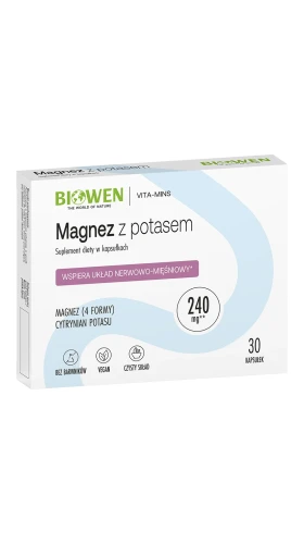 Biowen Magnez z potasem (blister), 30 kapsułek – opakowanie kartonowe z blistrami