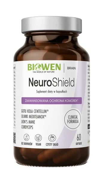 Biowen NeuroShield, 60 kapsułek – opakowanie, ciemny szklany słoik