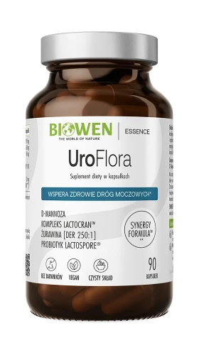 Biowen UroFlora, 90 kapsułek – opakowanie, szklany słoik