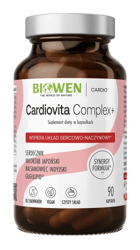 Biowen Cardiovita Complex+, 90 kapsułek – opakowanie, szklany słoik