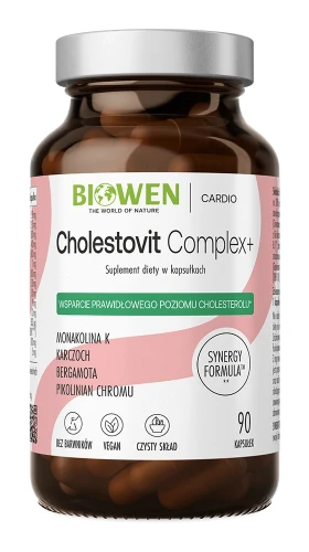 Biowen Cholestovit Complex+, 90 kapsułek – opakowanie, szklany słoik