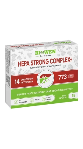 Biowen Hepa Strong Complex+ 15 kapsułek – opakowanie, kartonik z blistrem