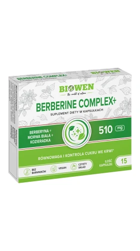 Biowen Berberine Complex+ 510 mg, 15 kapsułek – opakowanie, kartonik z blistrem