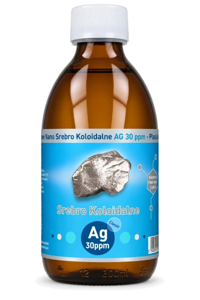 Classic Niejonowe nano srebro koloidalne Ag 30 ppm 300 ml Vitacolloids 300 ml przód butelki