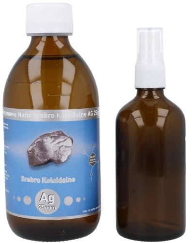 Vitacolloids Niejonowe Nano Srebro koloidalne AG 25 ppm, 300 ml + butelka szklana z atomizerem, 100 ml