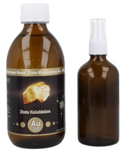 Niejonowe Nano Złoto Koloidalne AU 25 ppm, 300ml + butelka z atomizerem