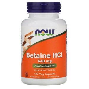 Now Foods, Betaina HCl 648 mg, 120 kapsułek
